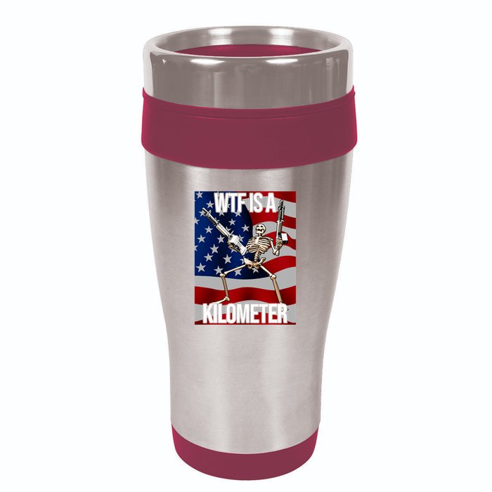 Wtf Is A Kilometer American Skeleton Funny 16oz Travel Tumbler