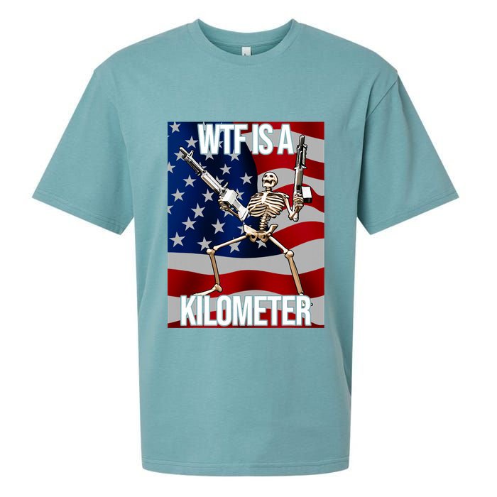 Wtf Is A Kilometer American Skeleton Funny Sueded Cloud Jersey T-Shirt