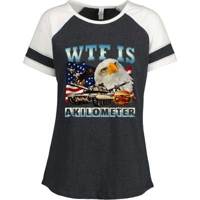 Wtf Is A Kilometer Eagle Badge American Signature Burger Gift Enza Ladies Jersey Colorblock Tee