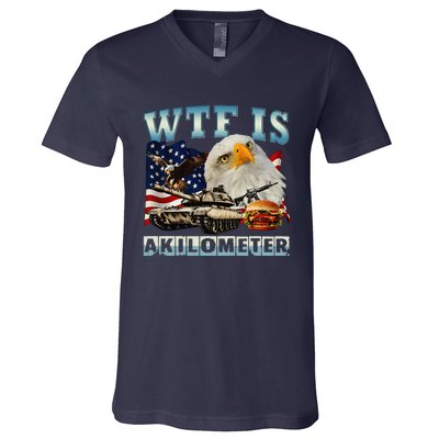 Wtf Is A Kilometer Eagle Badge American Signature Burger Gift V-Neck T-Shirt