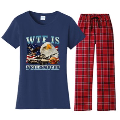 Wtf Is A Kilometer Eagle Badge American Signature Burger Gift Women's Flannel Pajama Set