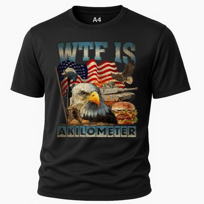 Wtf Is A Kilometer Eagle Badge American Burger 4th Of July Cooling Performance Crew T-Shirt