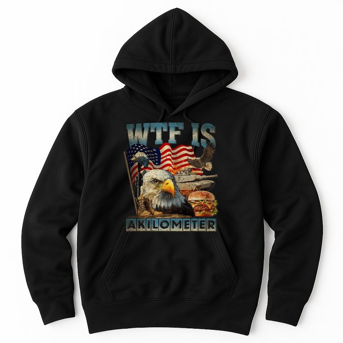 Wtf Is A Kilometer Eagle Badge American Burger 4th Of July Hoodie