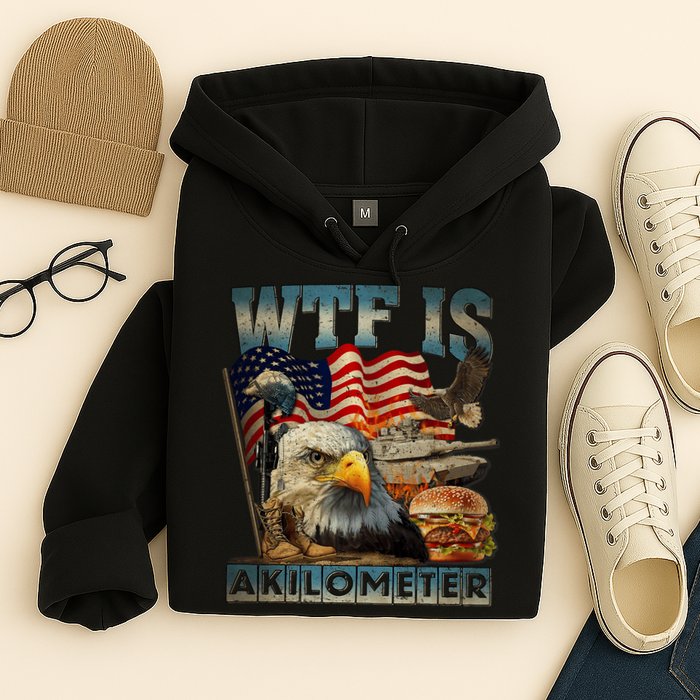 Wtf Is A Kilometer Eagle Badge American Burger 4th Of July Hoodie