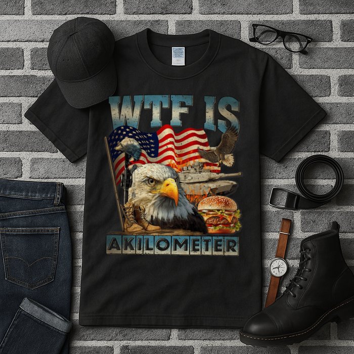 Wtf Is A Kilometer Eagle Badge American Burger 4th Of July Tall T-Shirt