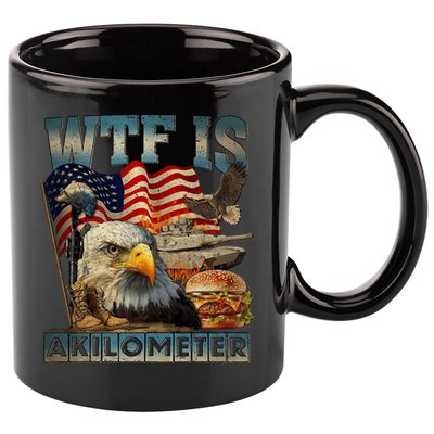 Wtf Is A Kilometer Eagle Badge American Burger 4th Of July 11oz C Handle Ceramic Mug