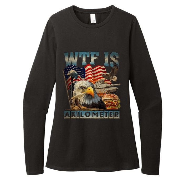 Wtf Is A Kilometer Eagle Badge American Burger 4th Of July Womens CVC Long Sleeve Shirt