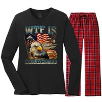 Wtf Is A Kilometer Eagle Badge American Burger 4th Of July Women's Long Sleeve Flannel Pajama Set 