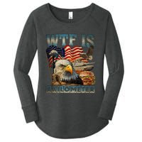 Wtf Is A Kilometer Eagle Badge American Burger 4th Of July Women's Perfect Tri Tunic Long Sleeve Shirt