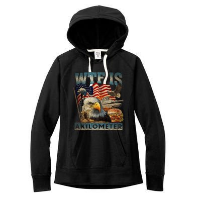 Wtf Is A Kilometer Eagle Badge American Burger 4th Of July Women's Fleece Hoodie