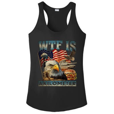 Wtf Is A Kilometer Eagle Badge American Burger 4th Of July Ladies PosiCharge Competitor Racerback Tank