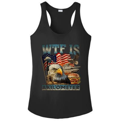 Wtf Is A Kilometer Eagle Badge American Burger 4th Of July Ladies PosiCharge Competitor Racerback Tank