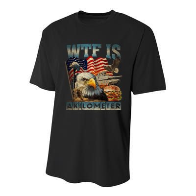 Wtf Is A Kilometer Eagle Badge American Burger 4th Of July Youth Performance Sprint T-Shirt