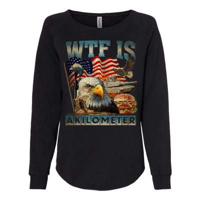 Wtf Is A Kilometer Eagle Badge American Burger 4th Of July Womens California Wash Sweatshirt