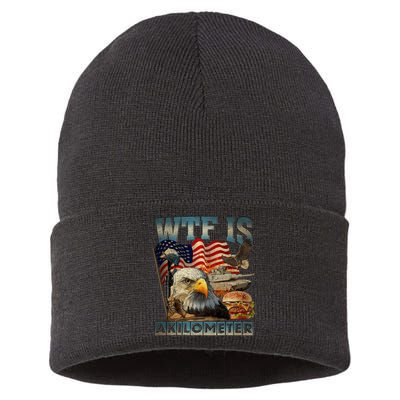 Wtf Is A Kilometer Eagle Badge American Burger 4th Of July Sustainable Knit Beanie