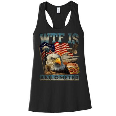 Wtf Is A Kilometer Eagle Badge American Burger 4th Of July Women's Racerback Tank