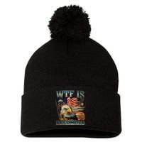 Wtf Is A Kilometer Eagle Badge American Burger 4th Of July Pom Pom 12in Knit Beanie