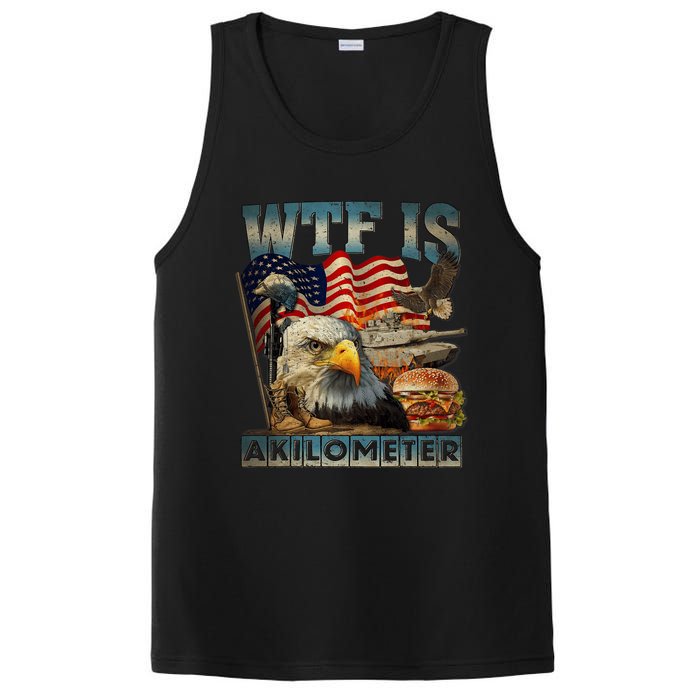 Wtf Is A Kilometer Eagle Badge American Burger 4th Of July PosiCharge Competitor Tank