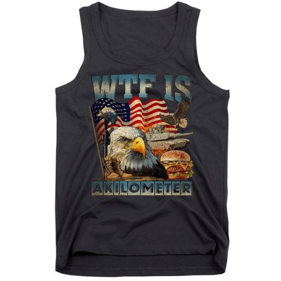 Wtf Is A Kilometer Eagle Badge American Burger 4th Of July Tank Top