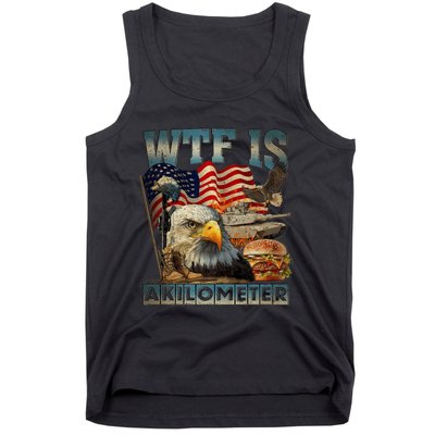 Wtf Is A Kilometer Eagle Badge American Burger 4th Of July Tank Top