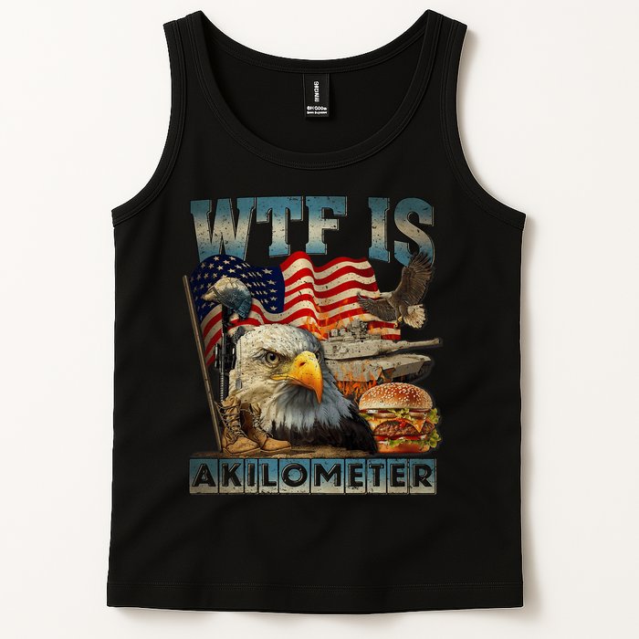 Wtf Is A Kilometer Eagle Badge American Burger 4th Of July Tank Top