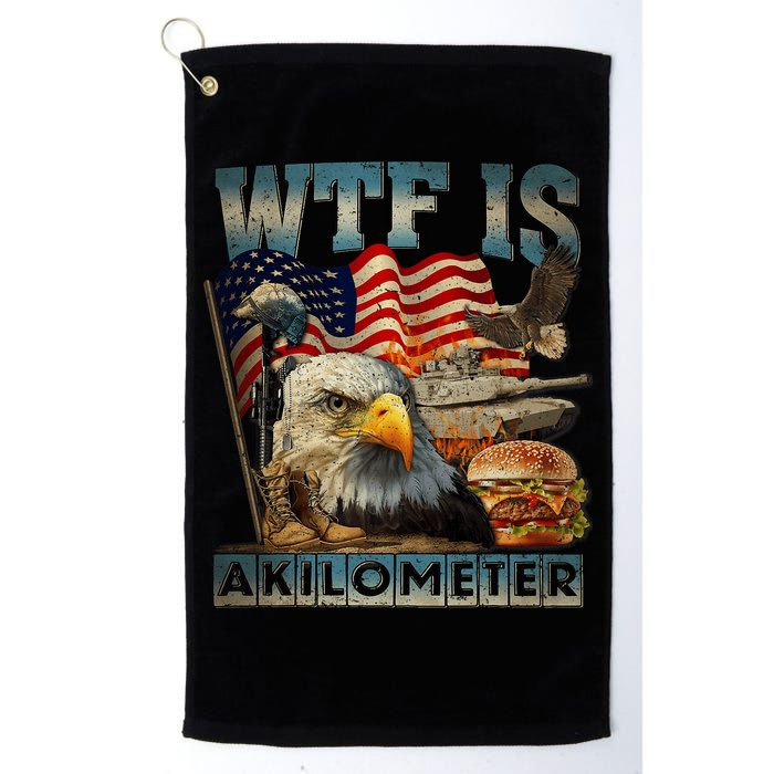 Wtf Is A Kilometer Eagle Badge American Burger 4th Of July Golf Towel