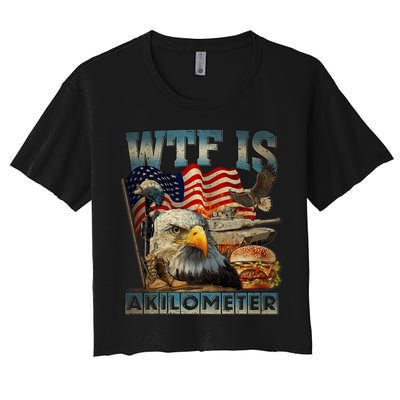 Wtf Is A Kilometer Eagle Badge American Burger 4th Of July Crop Top