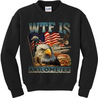 Wtf Is A Kilometer Eagle Badge American Burger 4th Of July Kids Sweatshirt