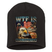 Wtf Is A Kilometer Eagle Badge American Burger 4th Of July Short Acrylic Beanie