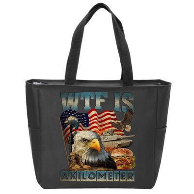 Wtf Is A Kilometer Eagle Badge American Burger 4th Of July Zip Tote Bag