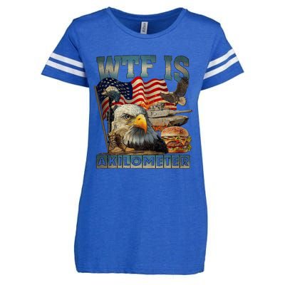 Wtf Is A Kilometer Eagle Badge American Burger 4th Of July Enza Ladies Jersey Football T-Shirt