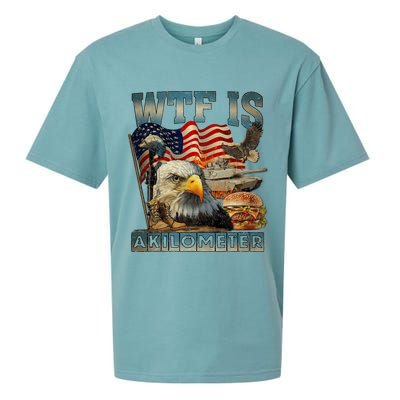 Wtf Is A Kilometer Eagle Badge American Burger 4th Of July Sueded Cloud Jersey T-Shirt