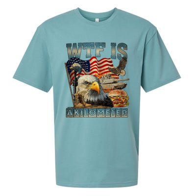 Wtf Is A Kilometer Eagle Badge American Burger 4th Of July Sueded Cloud Jersey T-Shirt