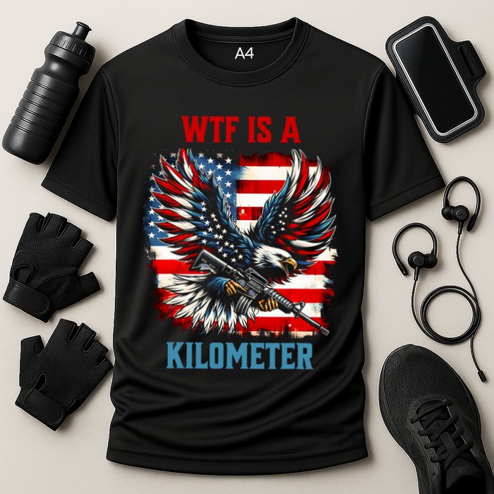 Wtf Is A Kilometer Eagle Badge American Flag Performance Shirt