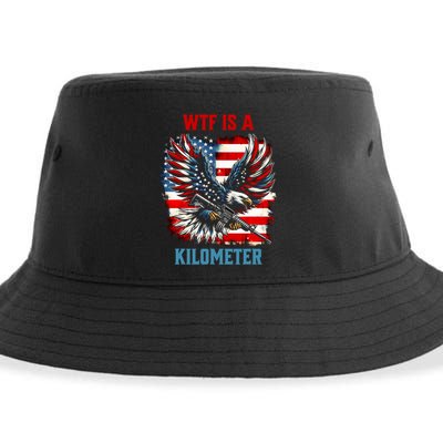 Wtf Is A Kilometer Eagle Badge American Flag Sustainable Bucket Hat
