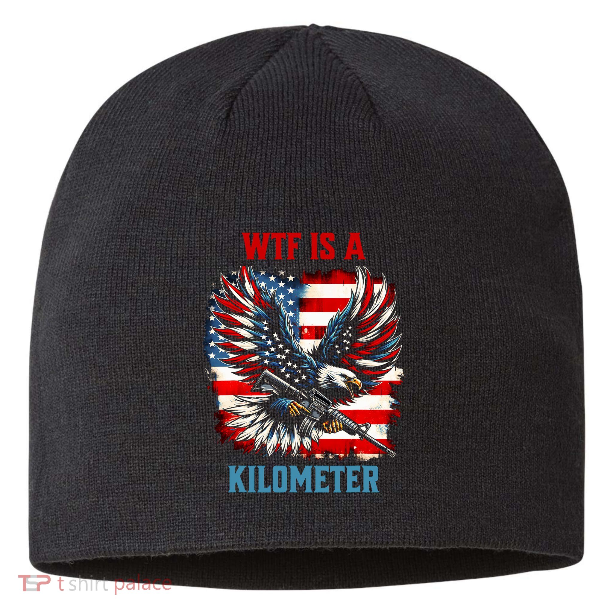 Wtf Is A Kilometer Eagle Badge American Flag Sustainable Beanie