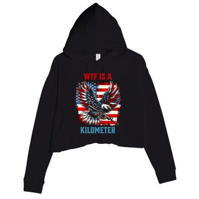 Wtf Is A Kilometer Eagle Badge American Flag Crop Fleece Hoodie