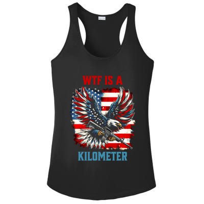 Wtf Is A Kilometer Eagle Badge American Flag Ladies PosiCharge Competitor Racerback Tank