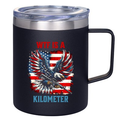 Wtf Is A Kilometer Eagle Badge American Flag 12oz Stainless Steel Coffee Mug
