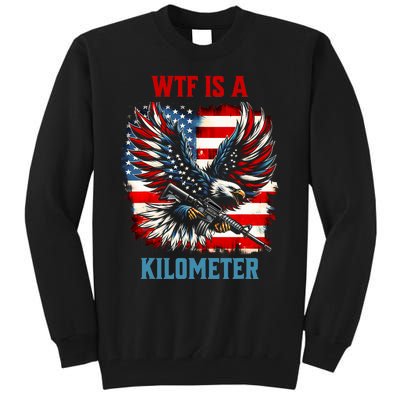 Wtf Is A Kilometer Eagle Badge American Flag Tall Sweatshirt