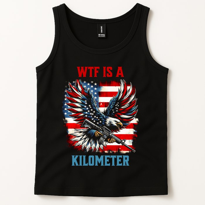 Wtf Is A Kilometer Eagle Badge American Flag Tank Top