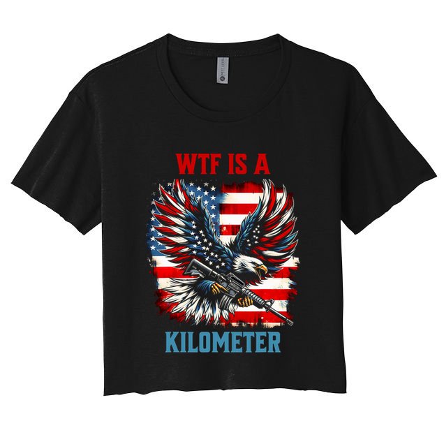 Wtf Is A Kilometer Eagle Badge American Flag Crop Top