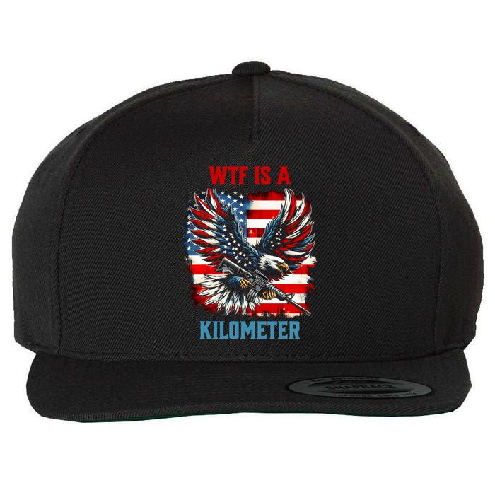 Wtf Is A Kilometer Eagle Badge American Flag Wool Snapback Cap