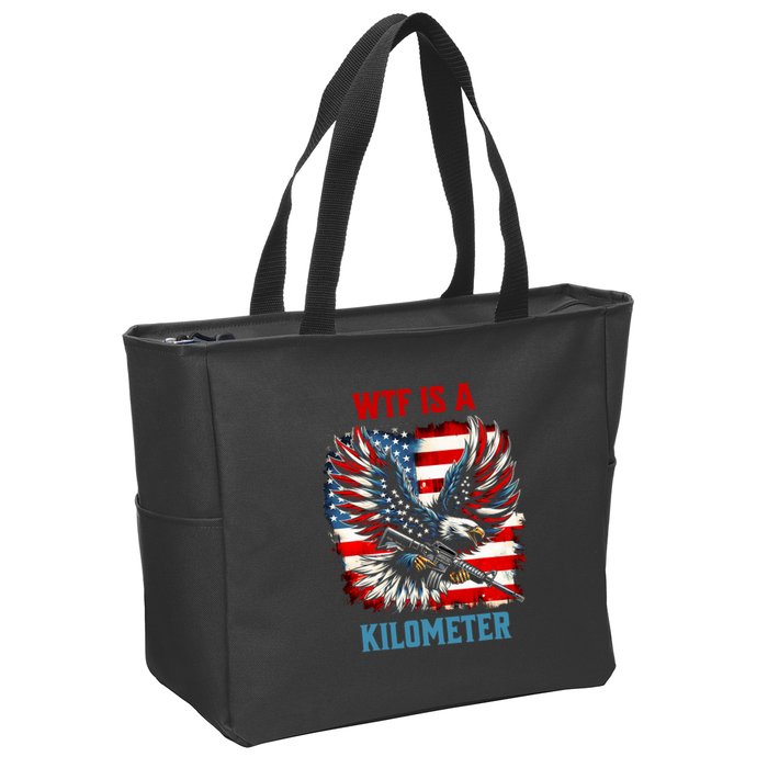 Wtf Is A Kilometer Eagle Badge American Flag Zip Tote Bag