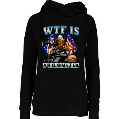 Wtf Is A Kilometer Eagle Badge American Signature Burger Womens Funnel Neck Pullover Hood