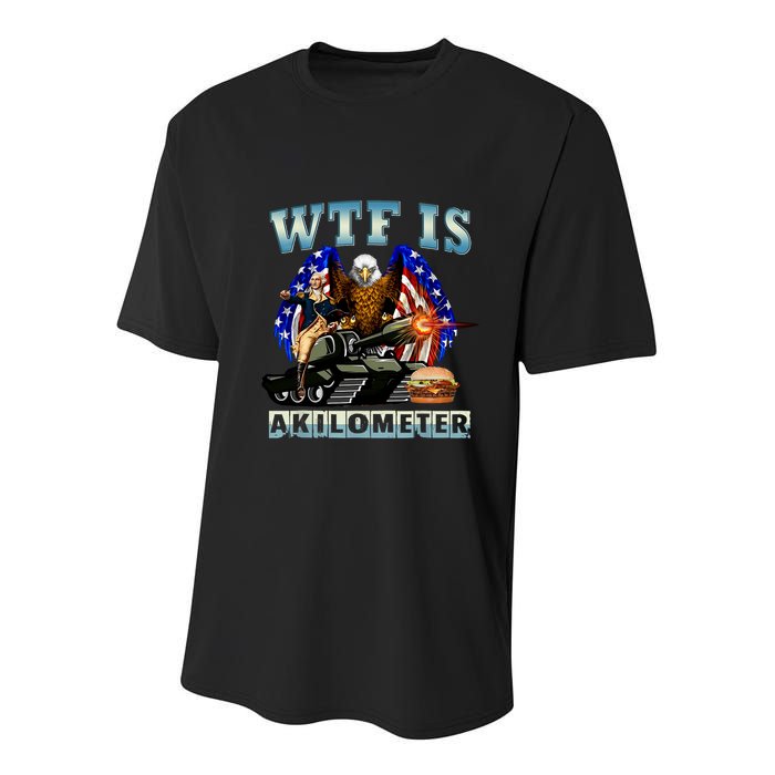 Wtf Is A Kilometer Eagle Badge American Signature Burger Youth Performance Sprint T-Shirt