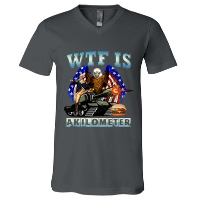Wtf Is A Kilometer Eagle Badge American Signature Burger V-Neck T-Shirt