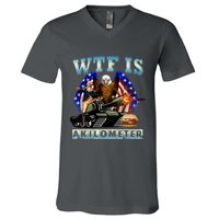 Wtf Is A Kilometer Eagle Badge American Signature Burger V-Neck T-Shirt