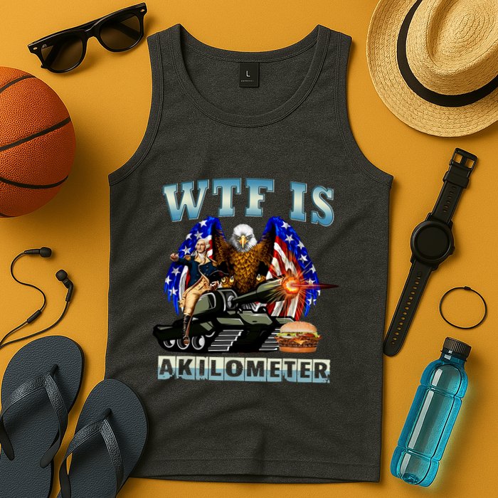 Wtf Is A Kilometer Eagle Badge American Signature Burger Tank Top