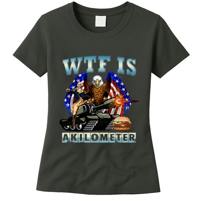 Wtf Is A Kilometer Eagle Badge American Signature Burger Womens T-Shirt